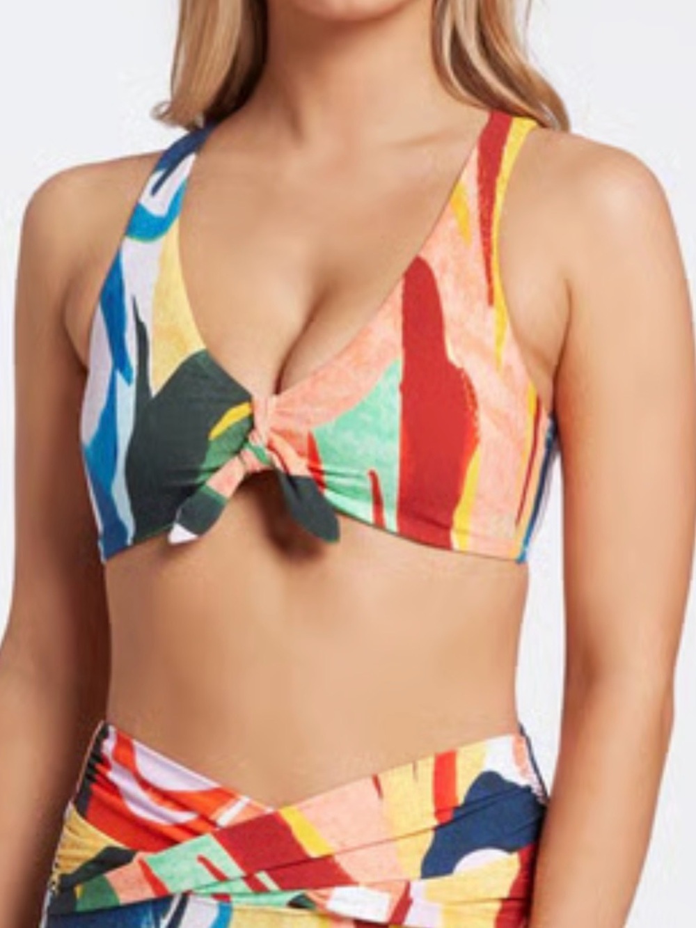 Califa Multicolor Tie-Front Bikini Top